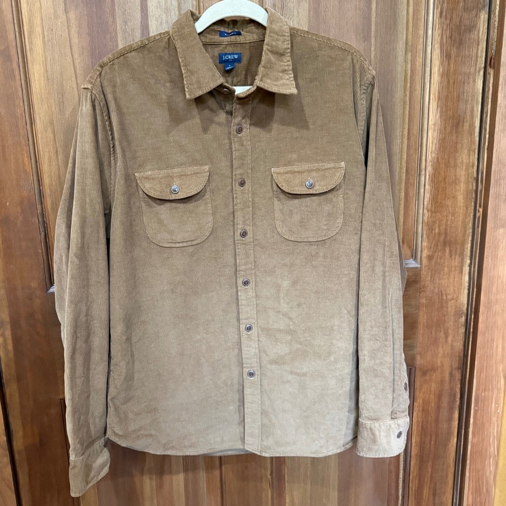 J.Crew Mens Classic Re-Imagined Corduroy Button Down Shirt Tan Brown Large EUC